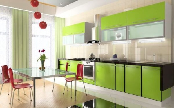 Дизайн кухни в зеленом цвете