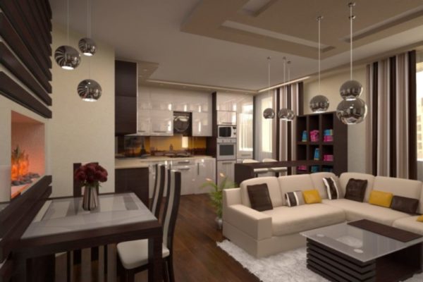 Дизайн гостиной совмещенной с кухней 