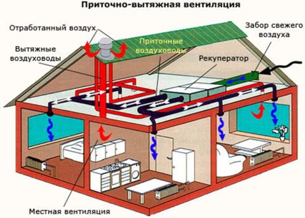 Схема вентиляции на кухне с вытяжкой и обратным клапаном