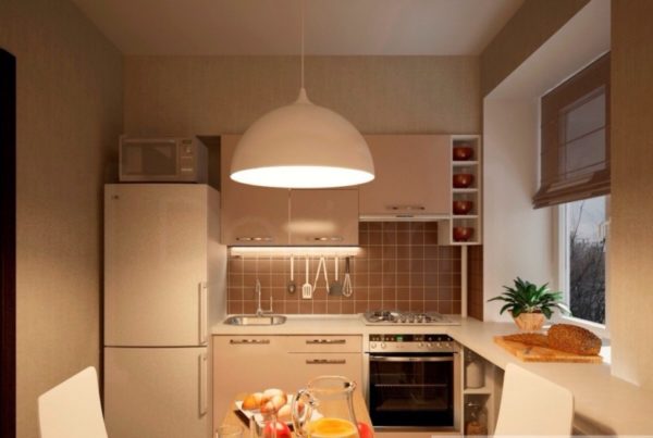 Дизайн маленькой кухни 6 метров с холодильником и газовой плитой и стиральной машиной