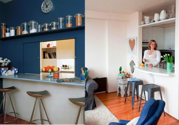  Раздаточное окно - элемент ретростиля в дизайне кухни с малой площадью без окна