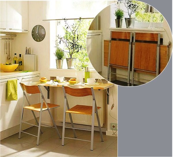 Главная цель установки раскладного, складного или откидного стола – сделать пребывание на маленькой кухне максимально комфортным