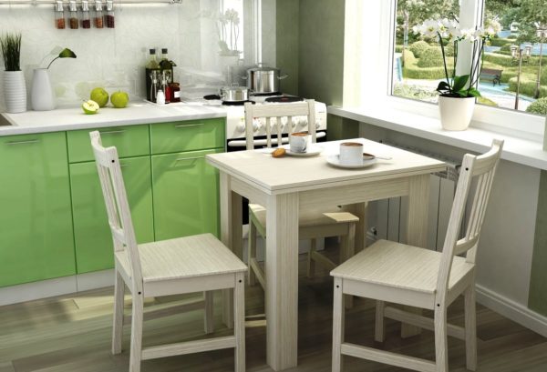Столы и стулья для маленькой кухни подбираются с учетом свободного пространства, особенностей меблировки и планировки помещения, т.е в соответствии общему интерьерному решению