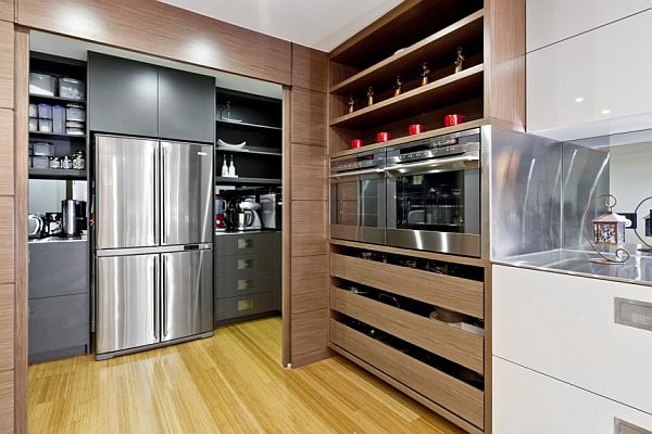 Система хранения в при стиле минимализм на кухне