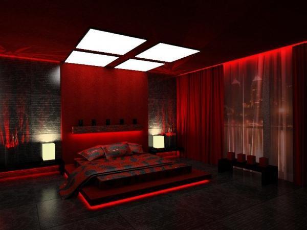 Черно-красная спальня всегда ассоциируется с атмосферой интима.