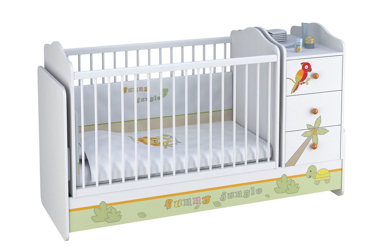 Кроватка детская Polini Kids Basic джунгли с комодом