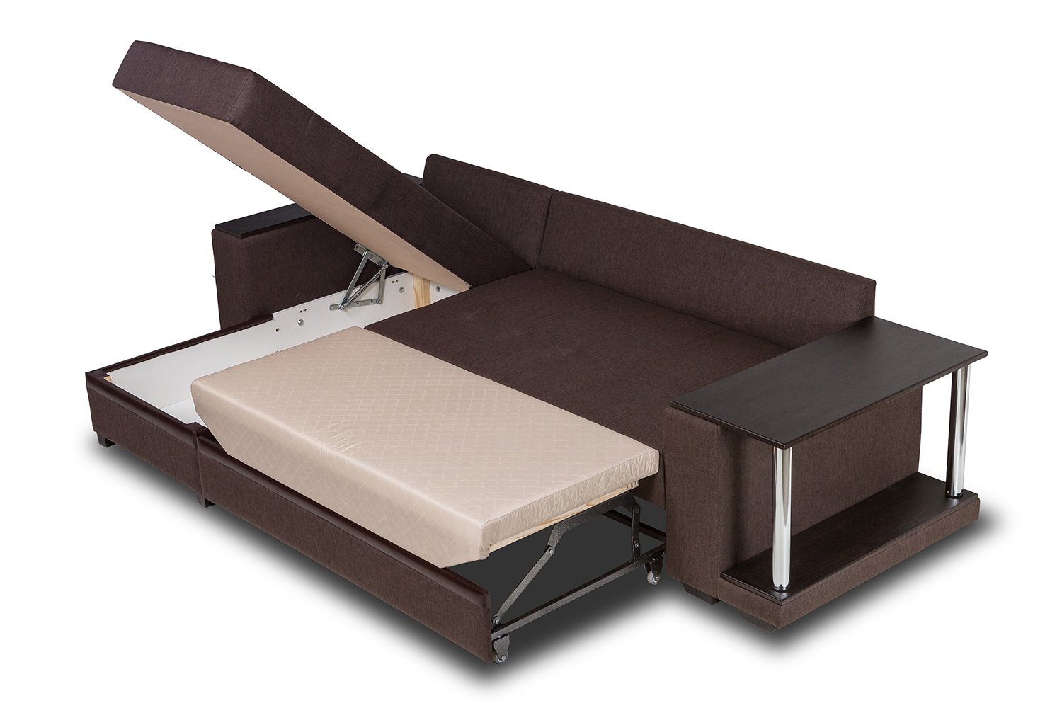 угловой диван со встроенным столиком в подлокотнике