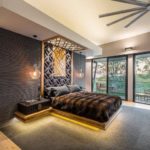 красивый узор на потолке из гкл в спальне