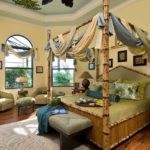 тропическая спальня в нежно-зеленых тонах